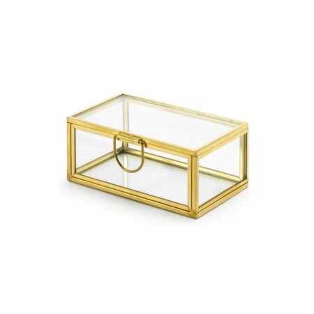 PARTY DECO Szkatułka na obrączki Szklane pudełko ze złotą ramką 9 x 5,5 x 4 cm