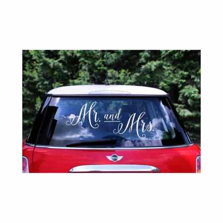 PARTY DECO Naklejka ślubna na samochód 'Mr. and Mrs.’ biała