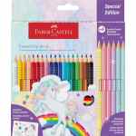 FABER-CASTELL Unicorn Kredki ołówkowe 18 kolorów Grip 2001 + 6 kolorów Sparkle + naklejki