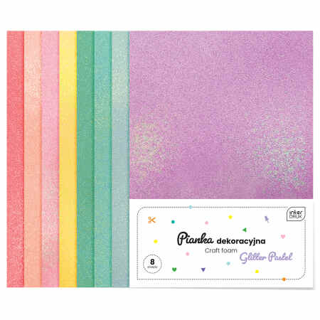 INTERDRUK Glitter pastel Pianka dekoracyjna brokatowa A4 8 arkuszy