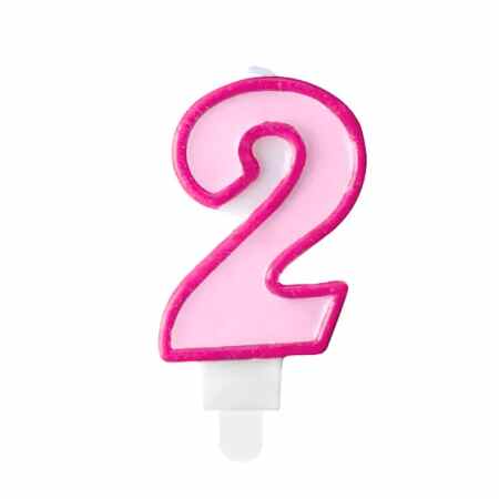 PARTY DECO Świeczka urodzinowa '2′ 7cm różowa