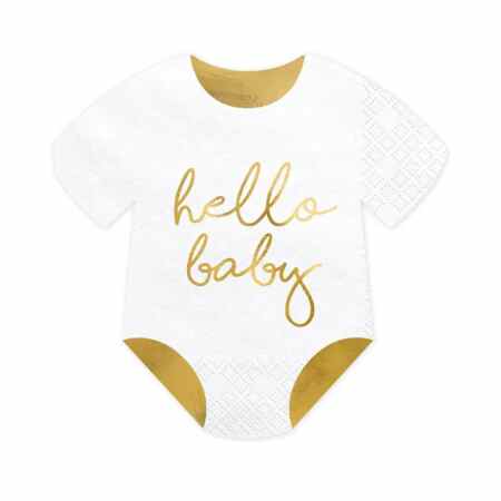 PARTY DECO Hello Baby Serwetki śpioszki białe 16×16 cm