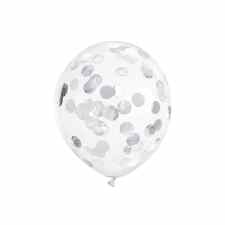 PARTY DECO Balony ze srebrnym konfetti 30cm 6 sztuk