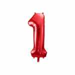 PARTY DECO Balon foliowy - cyfra '1' czerwona 86cm 34''