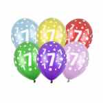 PARTY DECO Balony różnokolorowe na 7 urodziny 6 sztuk