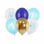 PARTY DECO Balony pastel light blue na roczek 6 szt.