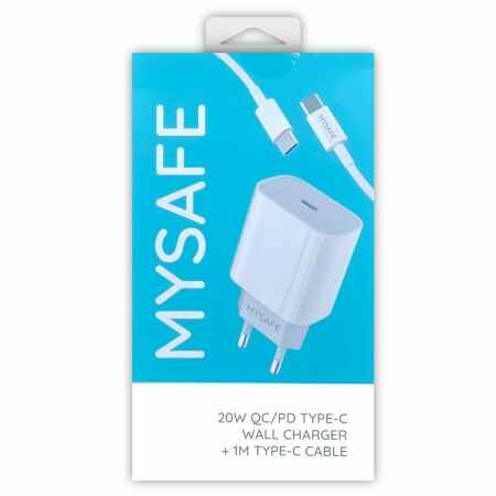 MY SAFE Zestaw: Ładowarka sieciowa USB typu C + Kabel USB typu C 1m biały