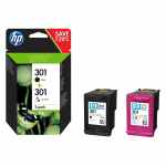HP Komplet tuszy 301: tusz kolorowy CMY + tusz czarny K